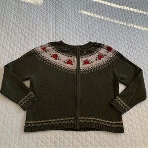 Croft And Barrow Fair Isle Women’s Knited Sweater Green Punkins Autumn Cardigan